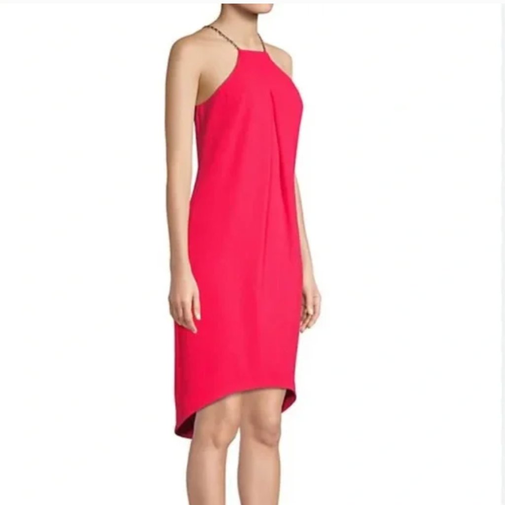 Trina Turk Hot Pink Gold Chain Halter Sheath Dress Size 4